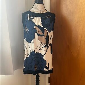 Floral Sleeveless Mini Dress/ Top - Blue and Cream